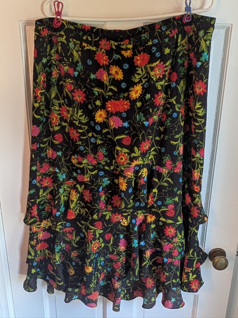 Linea by Louis Dell'Olio Black Floral Tiered Skirt - 1X
